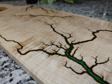 Load image into Gallery viewer, Curly Maple Serving Board - Emerald Green
